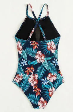 Women's deep V neckline one-piece swimsuit in polyester with solid colour gradient print