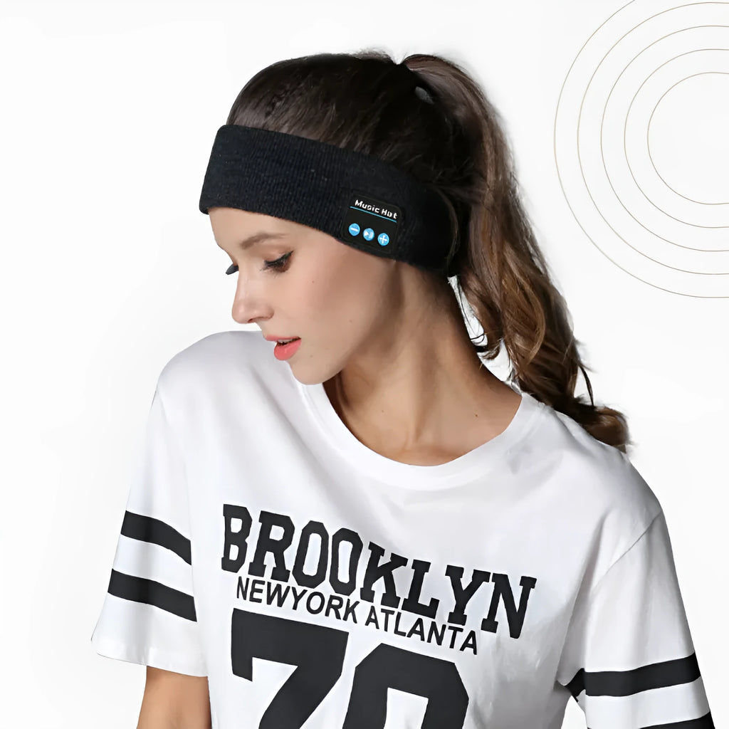 Bluetooth 5.4 sports scarf eye mask headband with integrated headphones in black, grey, or white colour options