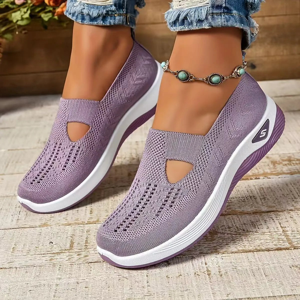 Casual low-top mesh shoes with a soft PVC sole and a T-shaped shoulder strap, shown in various colours.