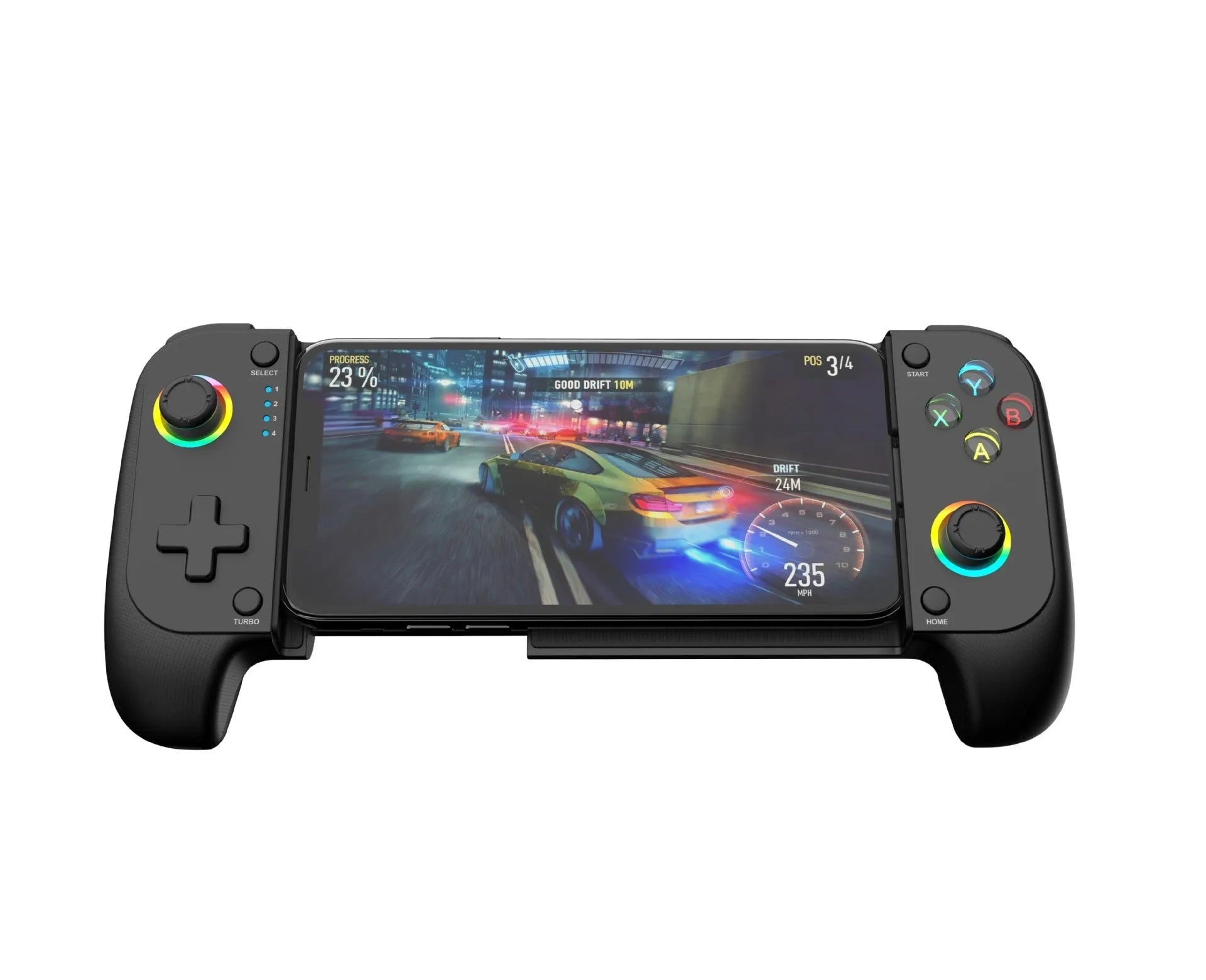 Bluetooth wireless game controller for smartphones in black, red and blue, or white colours