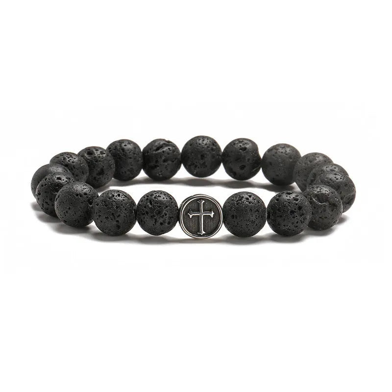 Geometric agate bracelet with 19mm volcanic stone in stainless steel setting