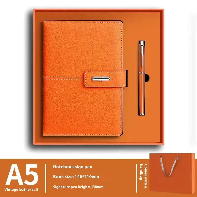 A5 PU leather notebook with wood-free paper in multiple colour options including black, red, green, blue and orange