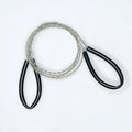 German stainless steel survival wire saw with black leather hand case, showing the four-strand cutting wire.