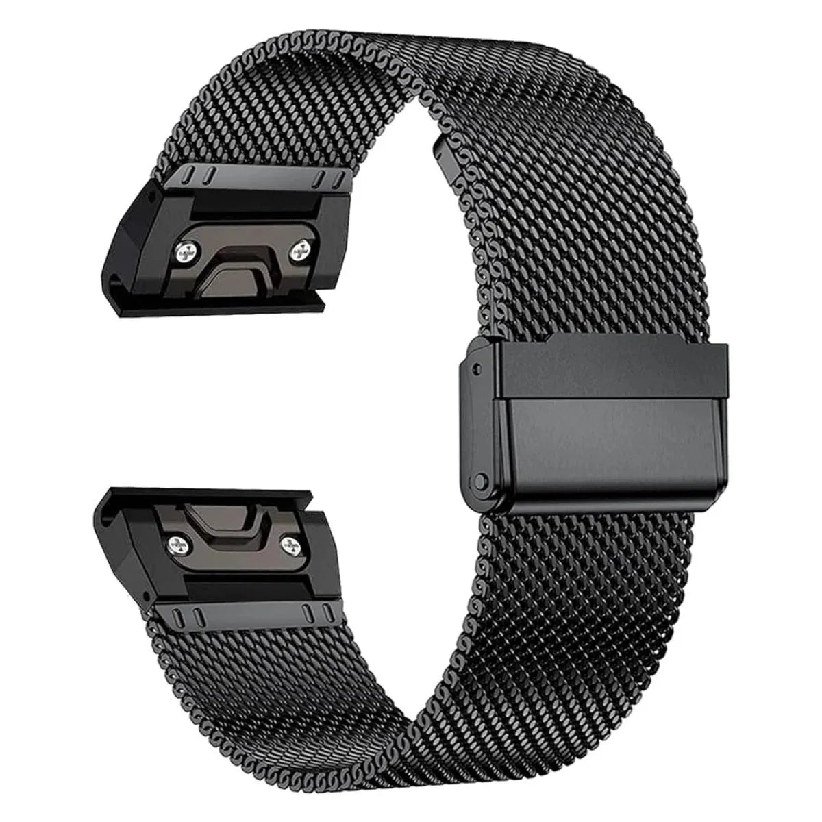 Stainless steel card holder watch strap for Garmin Fenix smartwatch in silver finish.