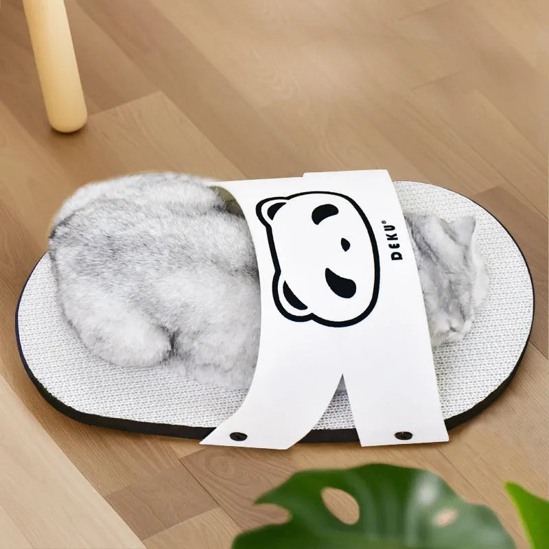 White corrugated cardboard cat scratch board in slipper style design