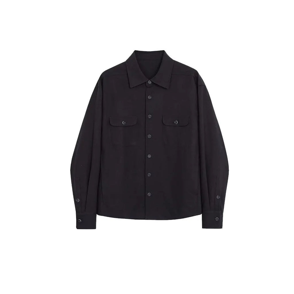 Men's formal shirt with cotton lapel collar in light sand rice colour showing simple profile design