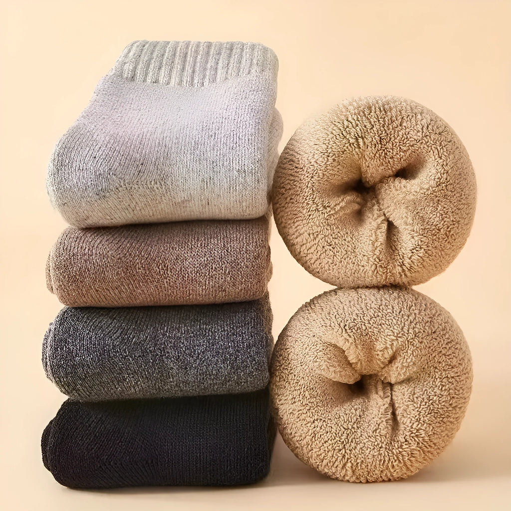 Winter wool socks with thick merino wool midsoles in black, grey and khaki colours
