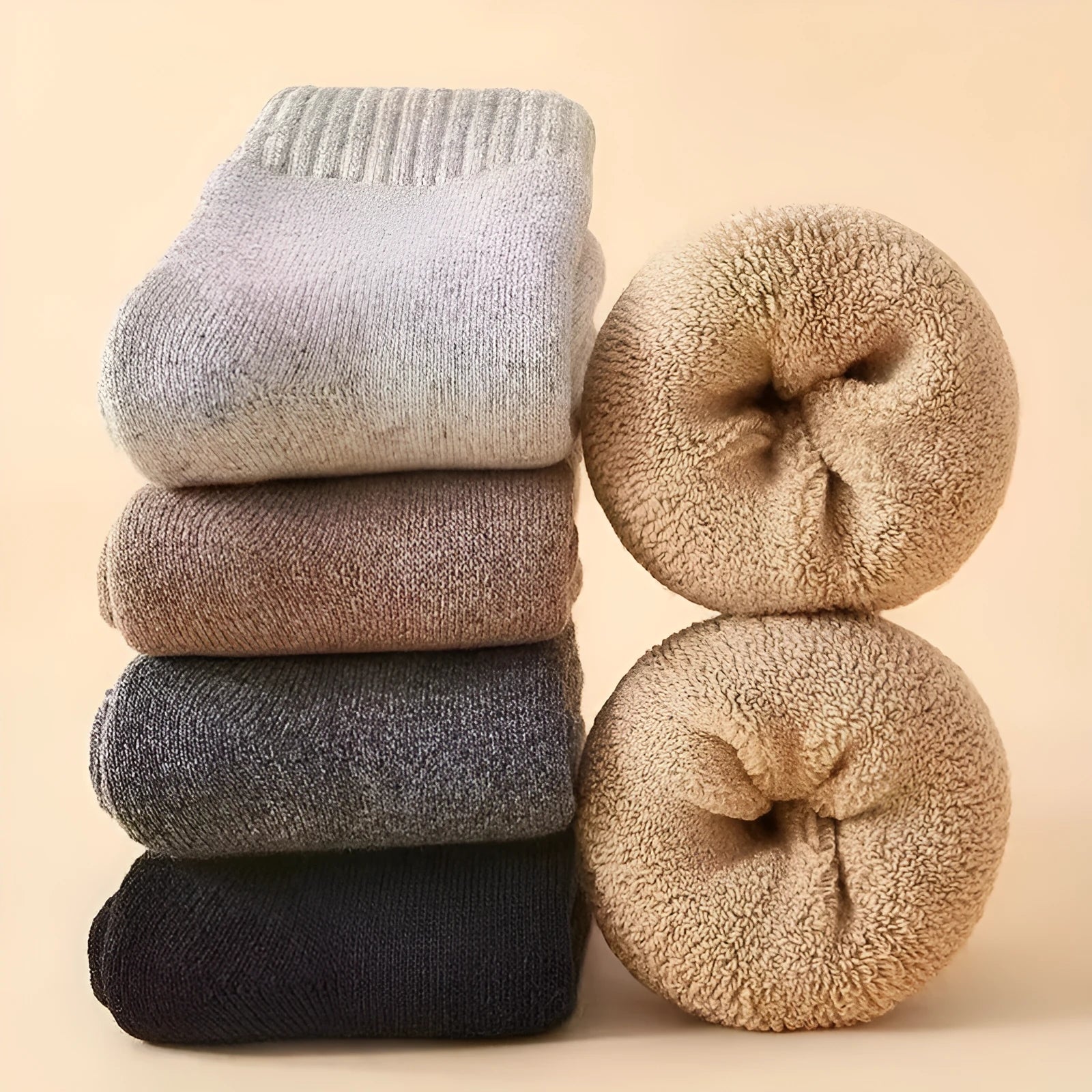 Winter wool socks with thick merino wool midsoles in black, grey and khaki colours