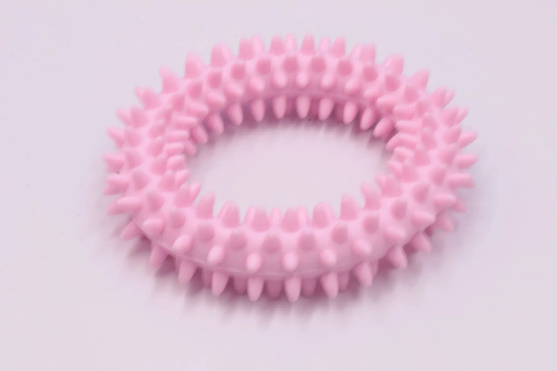 Blue TPR spiky ring dog chew toy with dental cleaning nubs on a white background