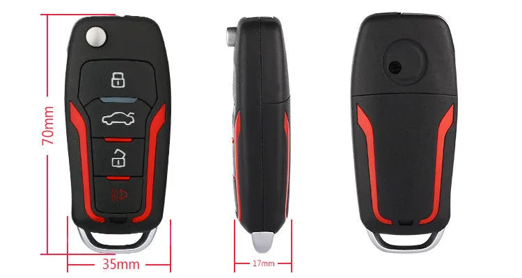 Red and black one-way remote car alarm system with two remote controls for vehicle security