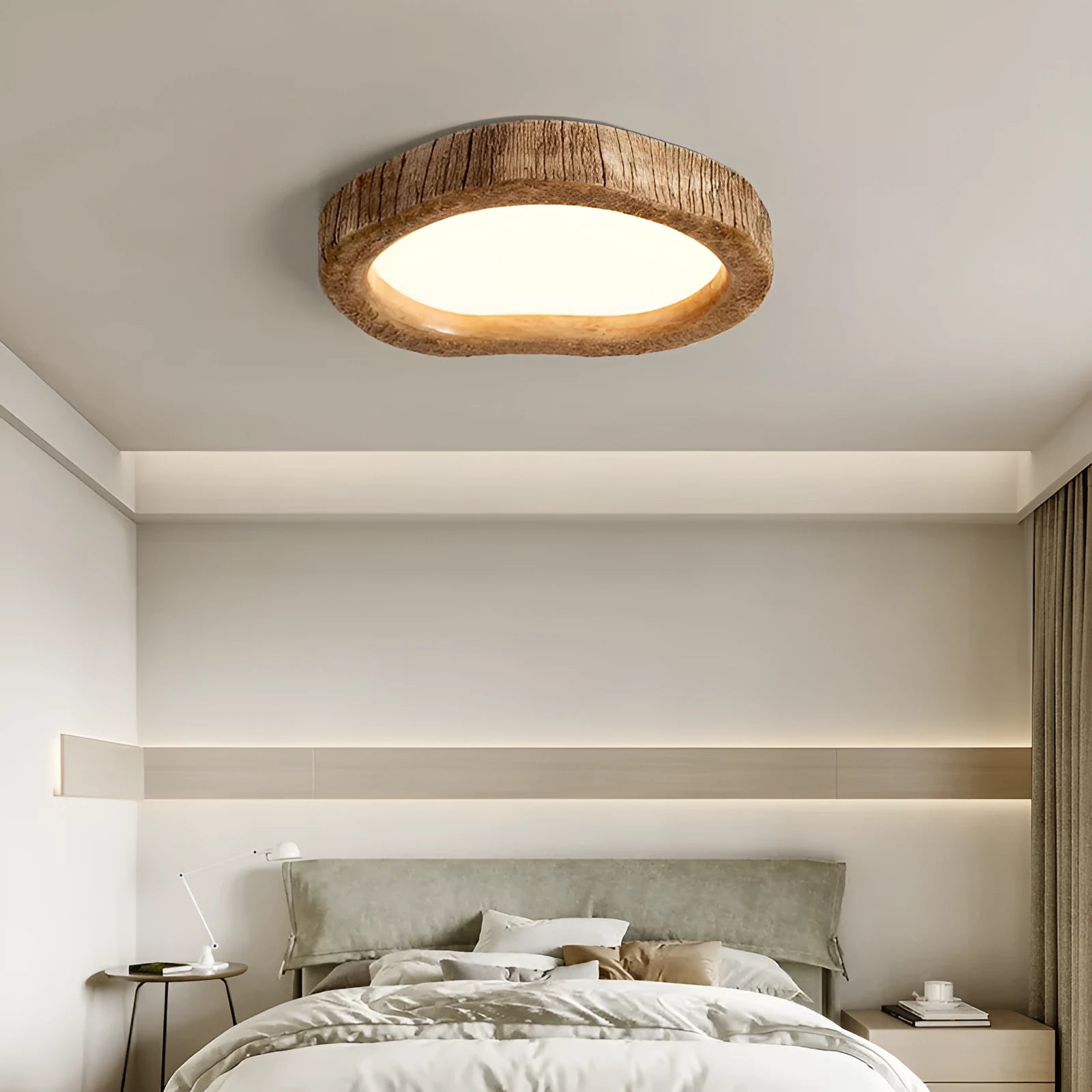 Wood grain round Chinese style ceiling light fixture for bedroom mounting