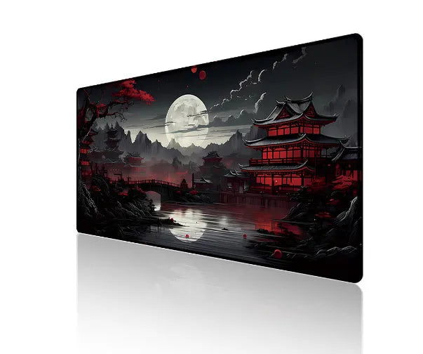 Anime pattern gaming mouse pad with non-slip rubber base on desk surface