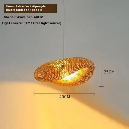 Natural bamboo hanging lamp with straw hat shape in 40cm 50cm or 60cm diameter for rustic decor