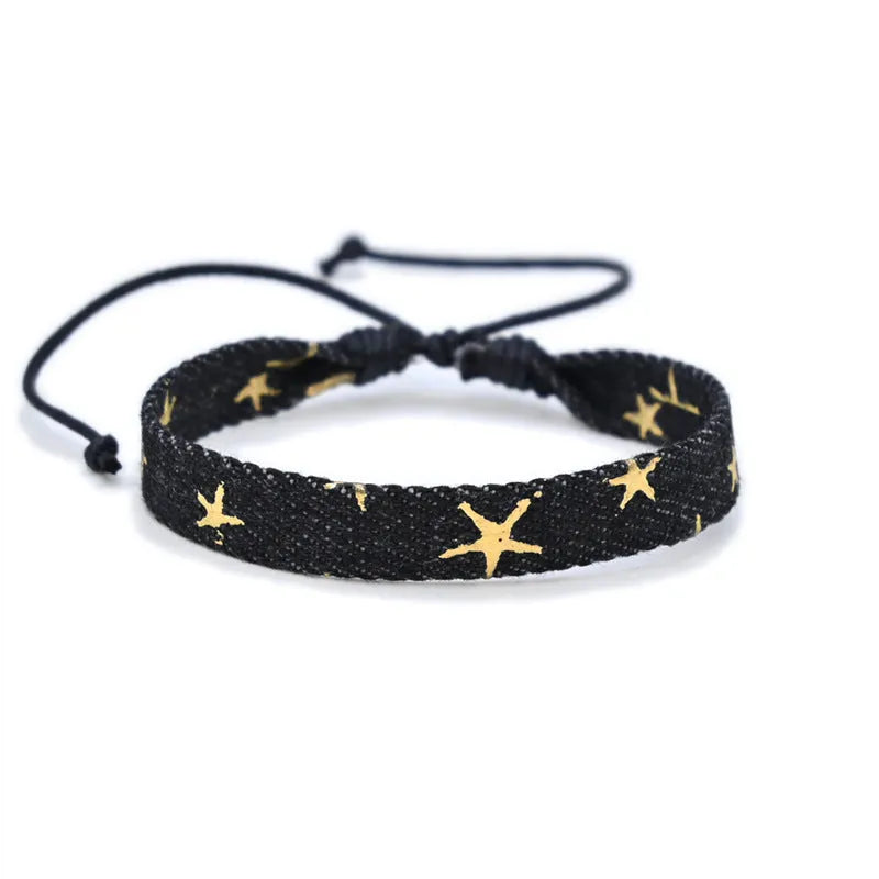 Adjustable denim fabric bracelet in various YYR colours with mixed material construction