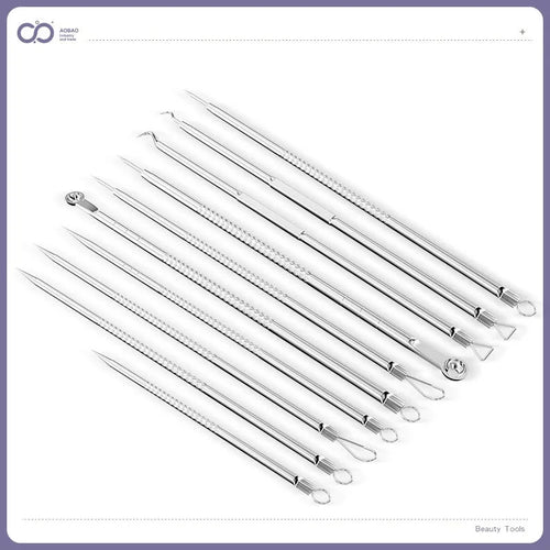 Four-piece metal acne needle set with ultra-fine pointed tips for blackhead removal