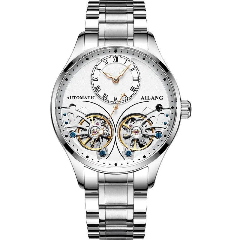 Automatic tourbillon moon phase watch with titanium case and metal face