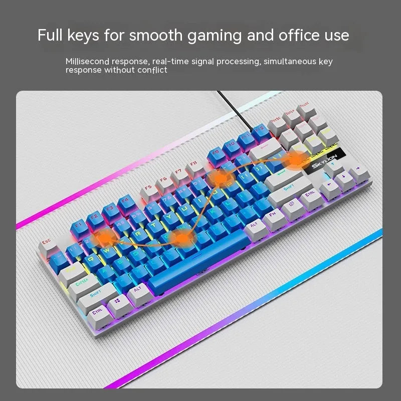 K87 mechanical keyboard with metal housing and 1.4m cable in selected colour with green or red axis switches