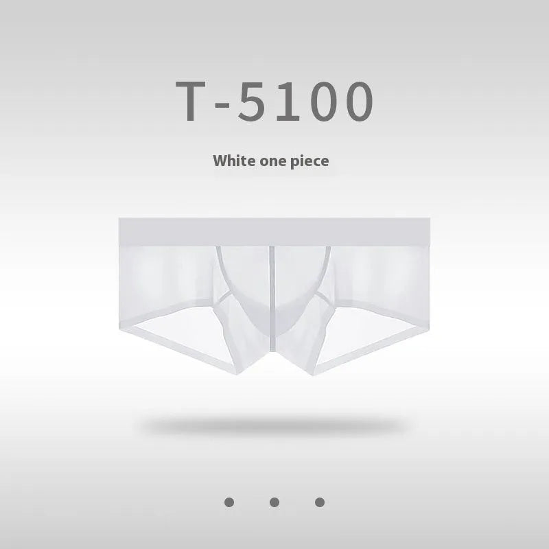 Men's seamless ultra-thin low waist underwear in ice silk fabric showing discreet construction
