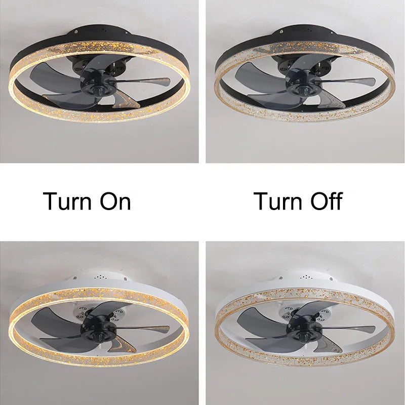 Nordic style ceiling fan lamp with remote control and LED lighting in coffee gold finish