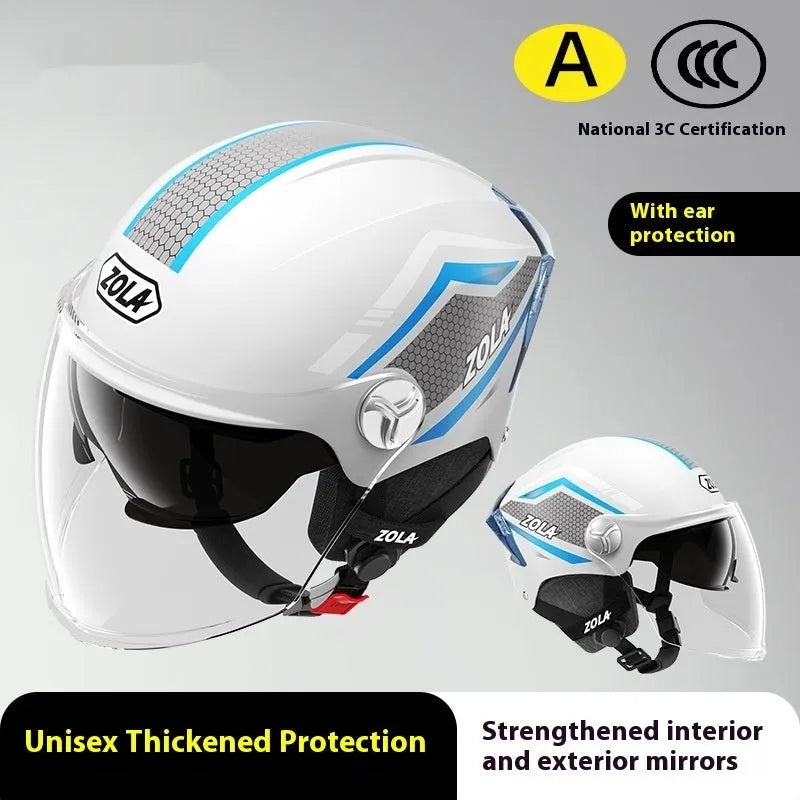 3C certified ABS motorcycle half helmet with a dual mirror sun visor shown in a light brown colour variant.