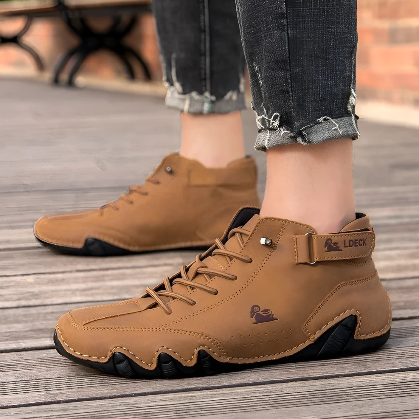 Men's Octopus high top shoes in khaki, grey, or black with rubber sole and microfiber upper