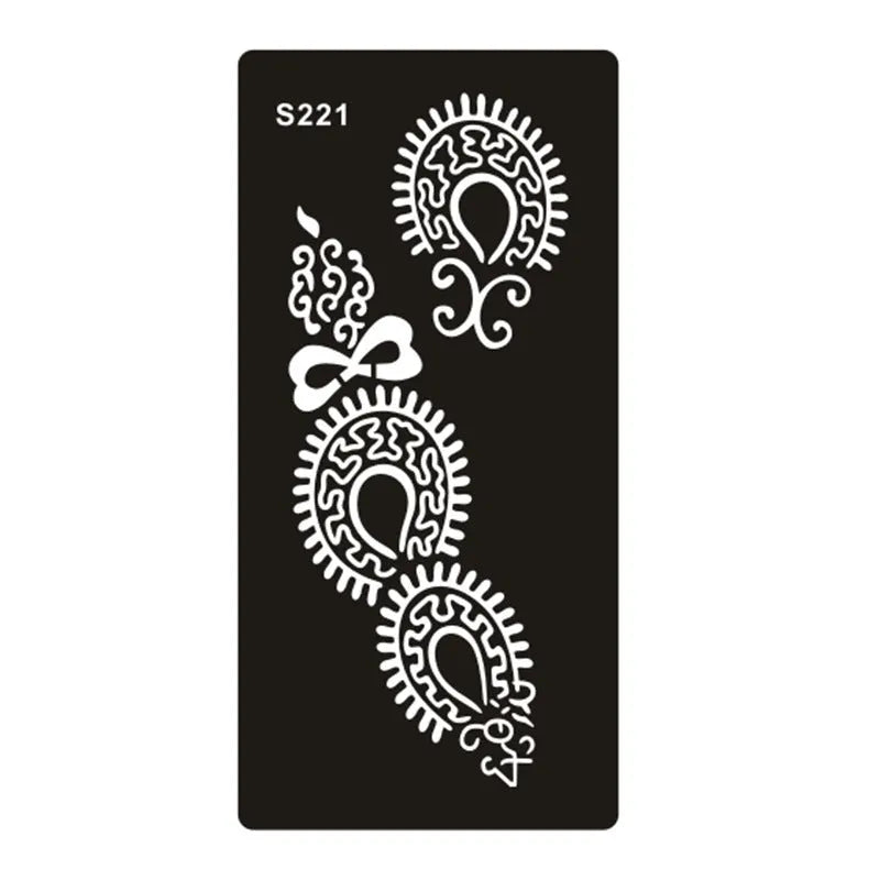 Sheet of hollow geometric and Southeast Asian style temporary tattoo templates on water transfer paper.