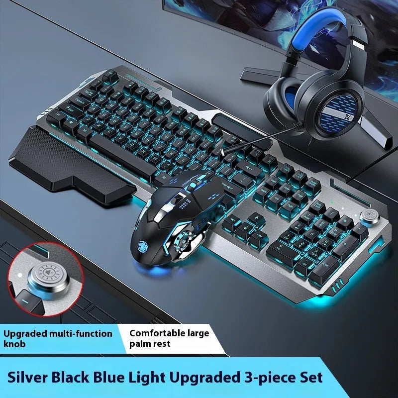 Aluminium mechanical-feel keyboard with control knob in silver black or metal grey colour with RGB lighting