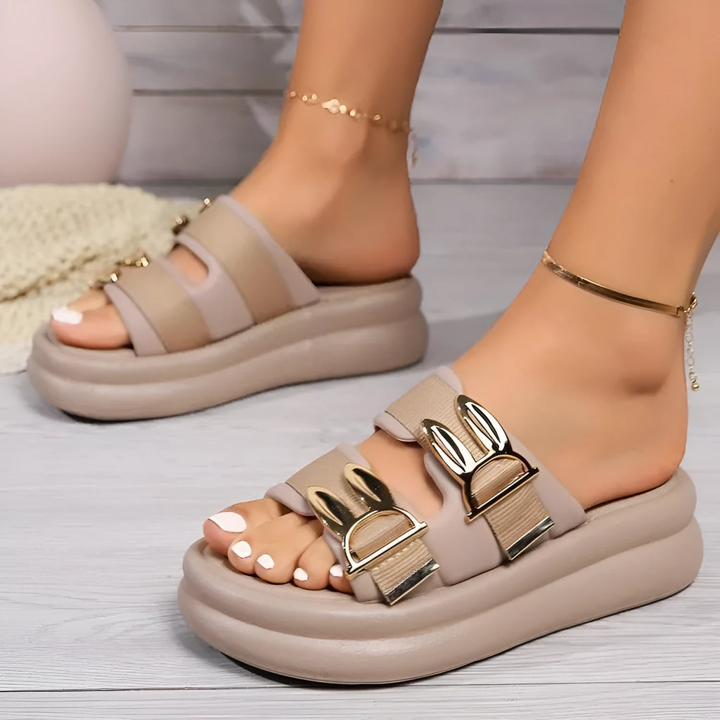 Women's thick sole suede slippers in apricot, black and milky white colours