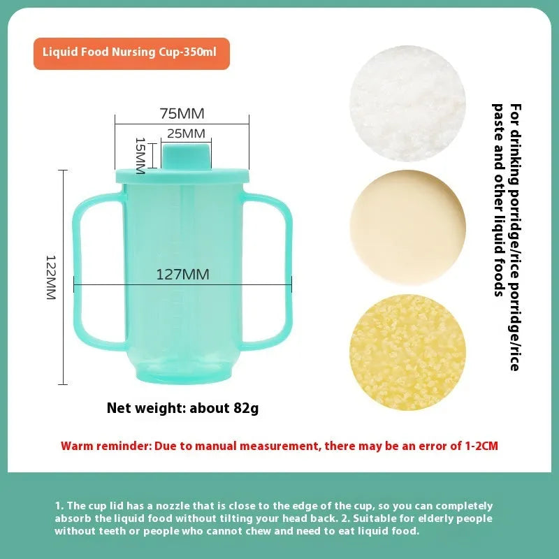 Assortment of adult drinking cups including an oblique mouth choke-proof model with a wrist splint.