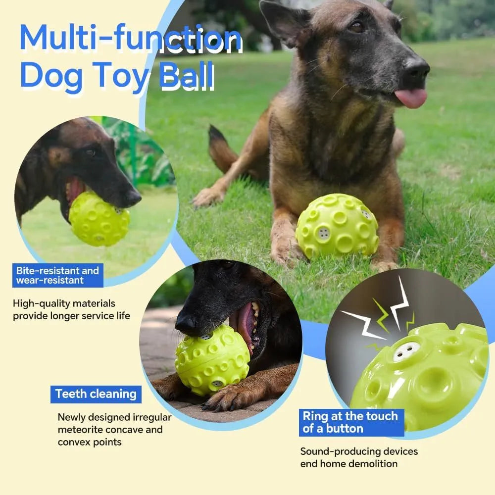 Colourful durable dog chew ball with textured meteorite bumps for teeth cleaning