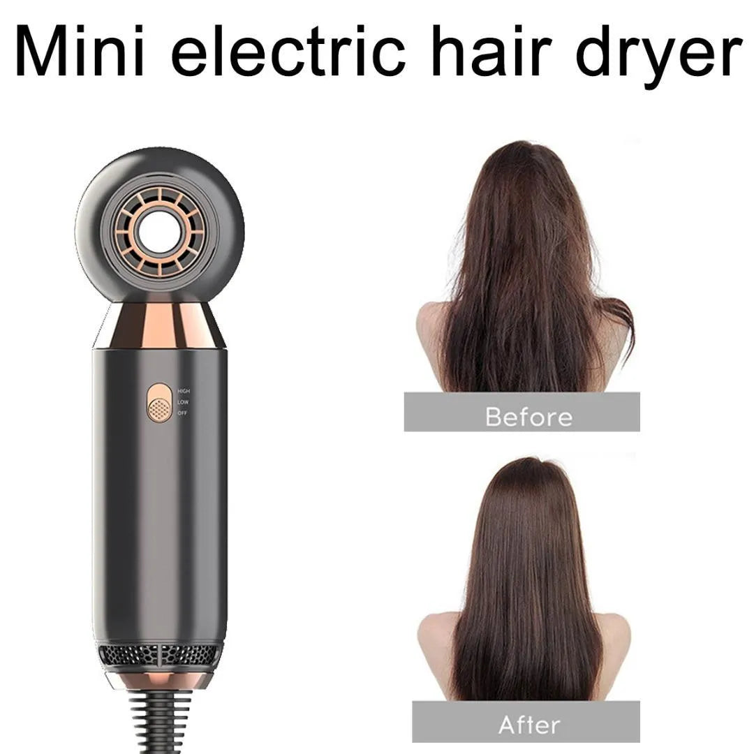 Leafless 800W hair dryer with diffuser attachment showing compact 20cm design and dual speed controls
