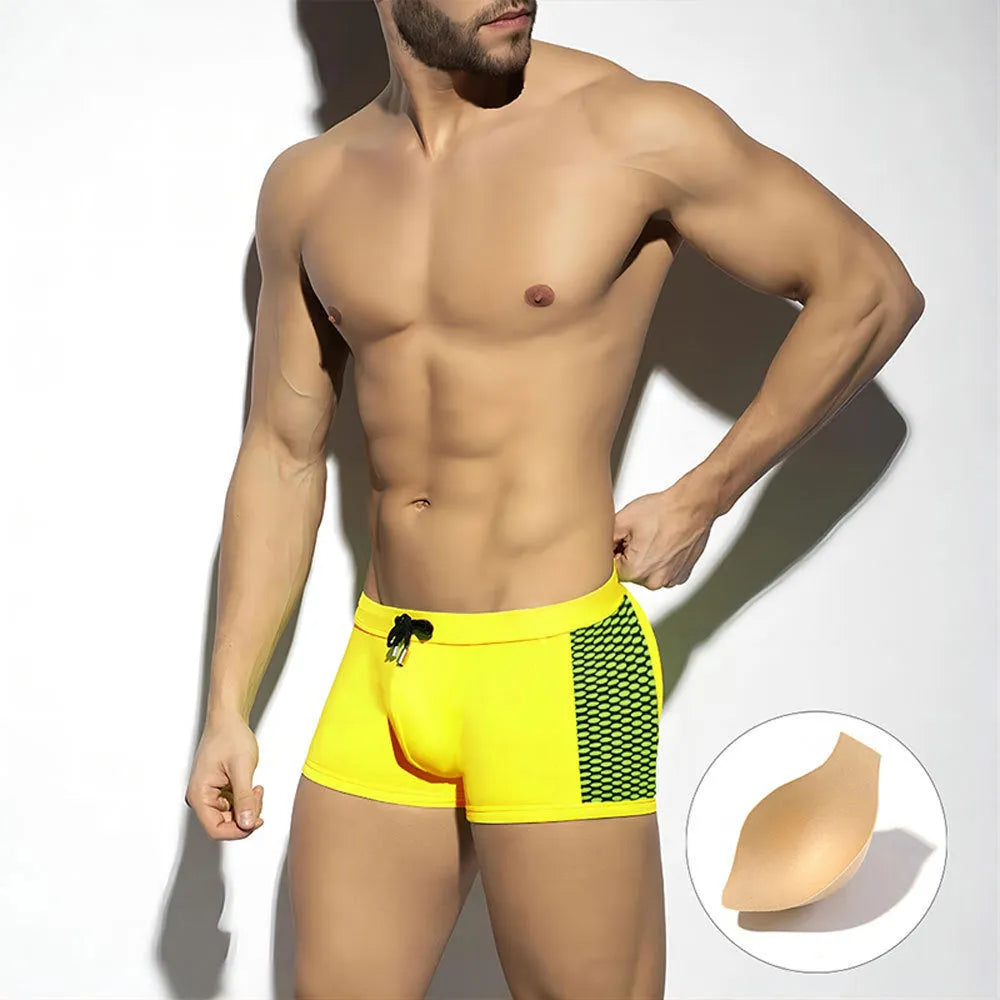 Polka dot print swimming trunks with quick-dry fabric in briefs style