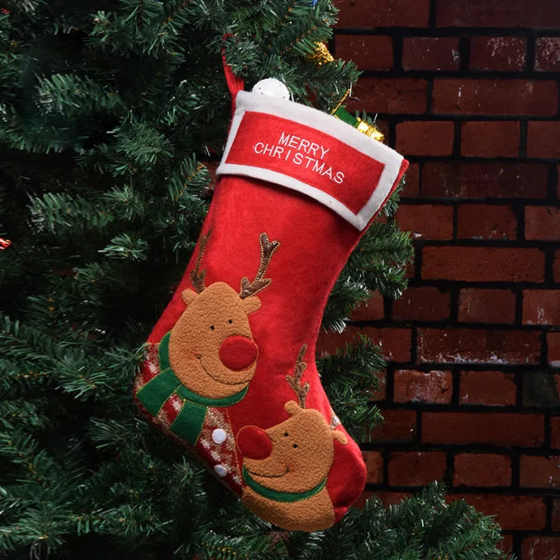 Christmas stocking with festive elk, old man, or snowman design made from non-woven fabric