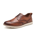 Men's black and brown slip-on business casual shoes with round toe and low-top design