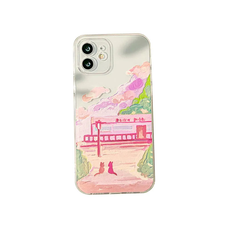 Soft Silicone iPhone case with a colourful cartoon design of two cats on the back.