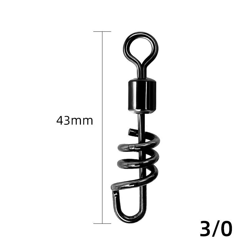 Stainless steel and copper fishing swivel connector with 8-shaped ring in seven colour-coded sizes.