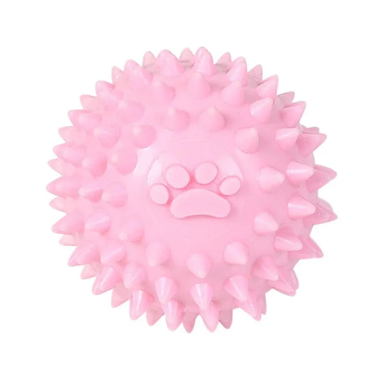 Blue TPR dog chewing ball with footprint texture, 6cm diameter pet dental toy