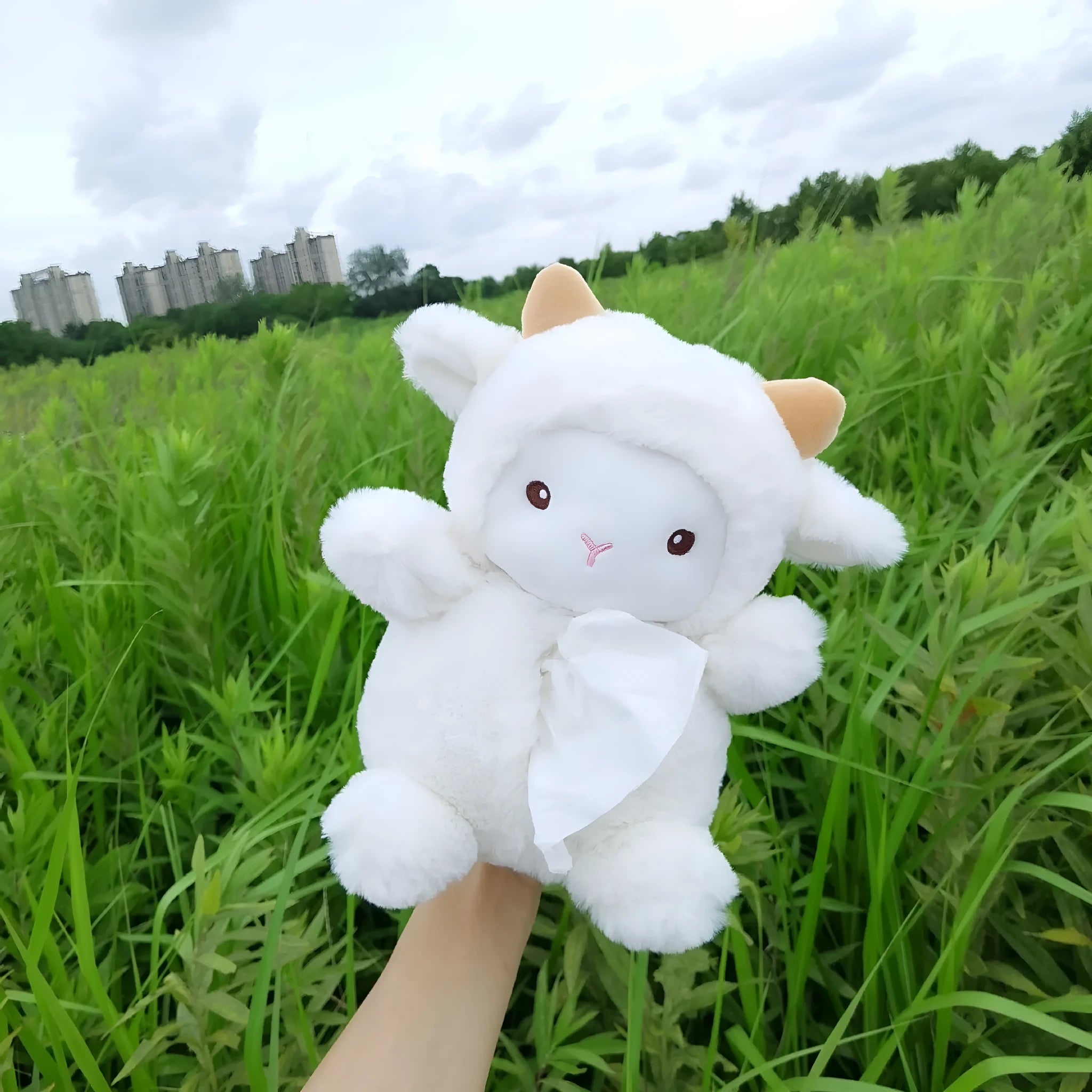 Cartoon lamb plush tissue box for car and home with removable lid