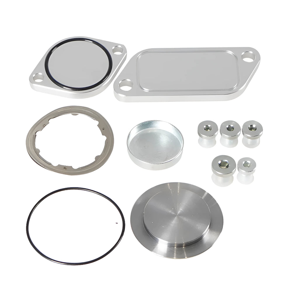 Silver aluminium alloy valve cover for diesel engine replacement.