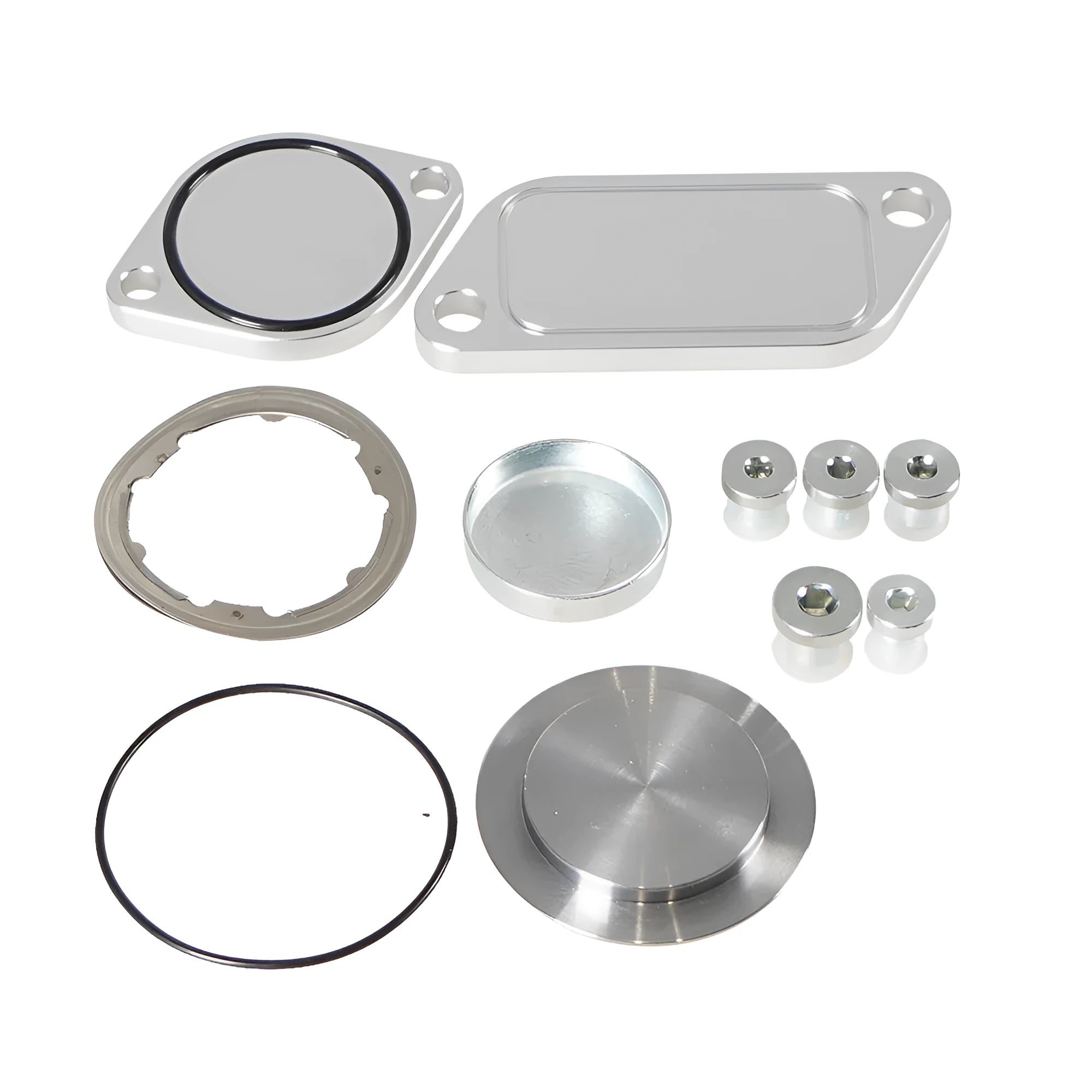 Silver aluminium alloy valve cover for diesel engine replacement.