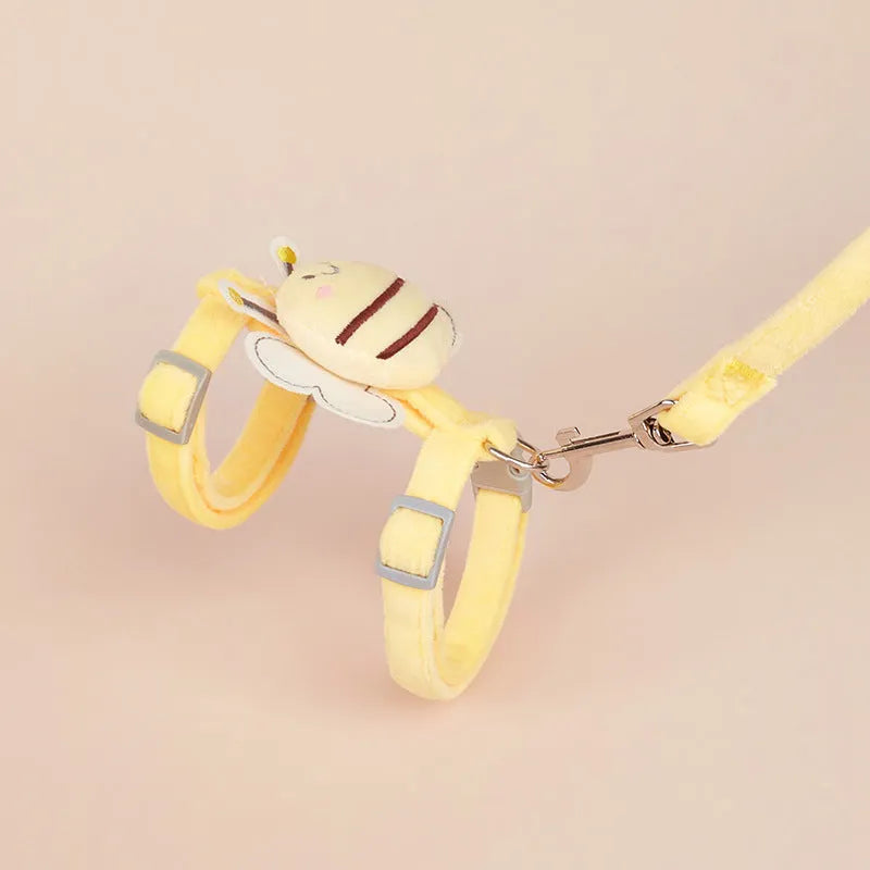 Bee-shaped cat harness and lead set in polyester with teddy bear motifs