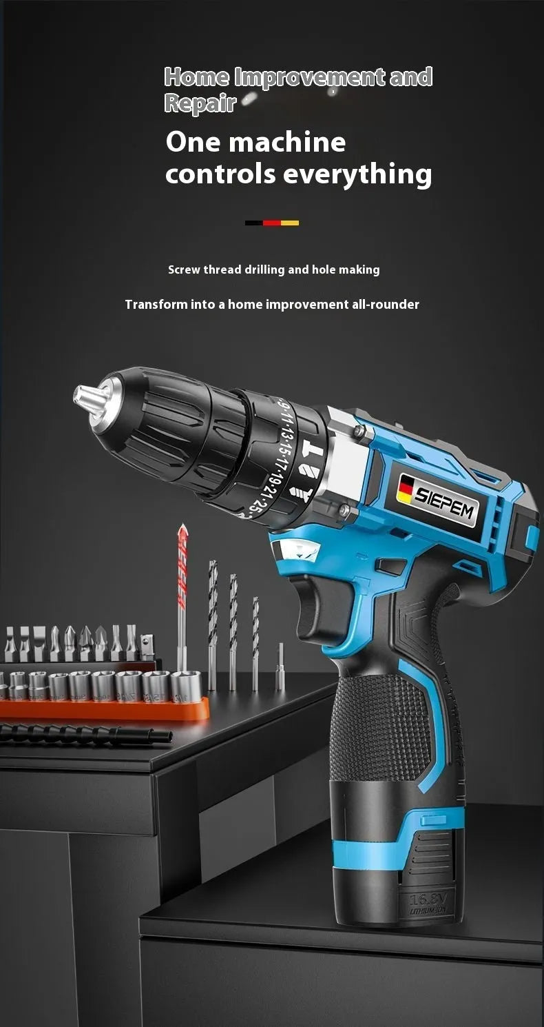 12V two-speed impact pistol drill and electric screwdriver set with storage box