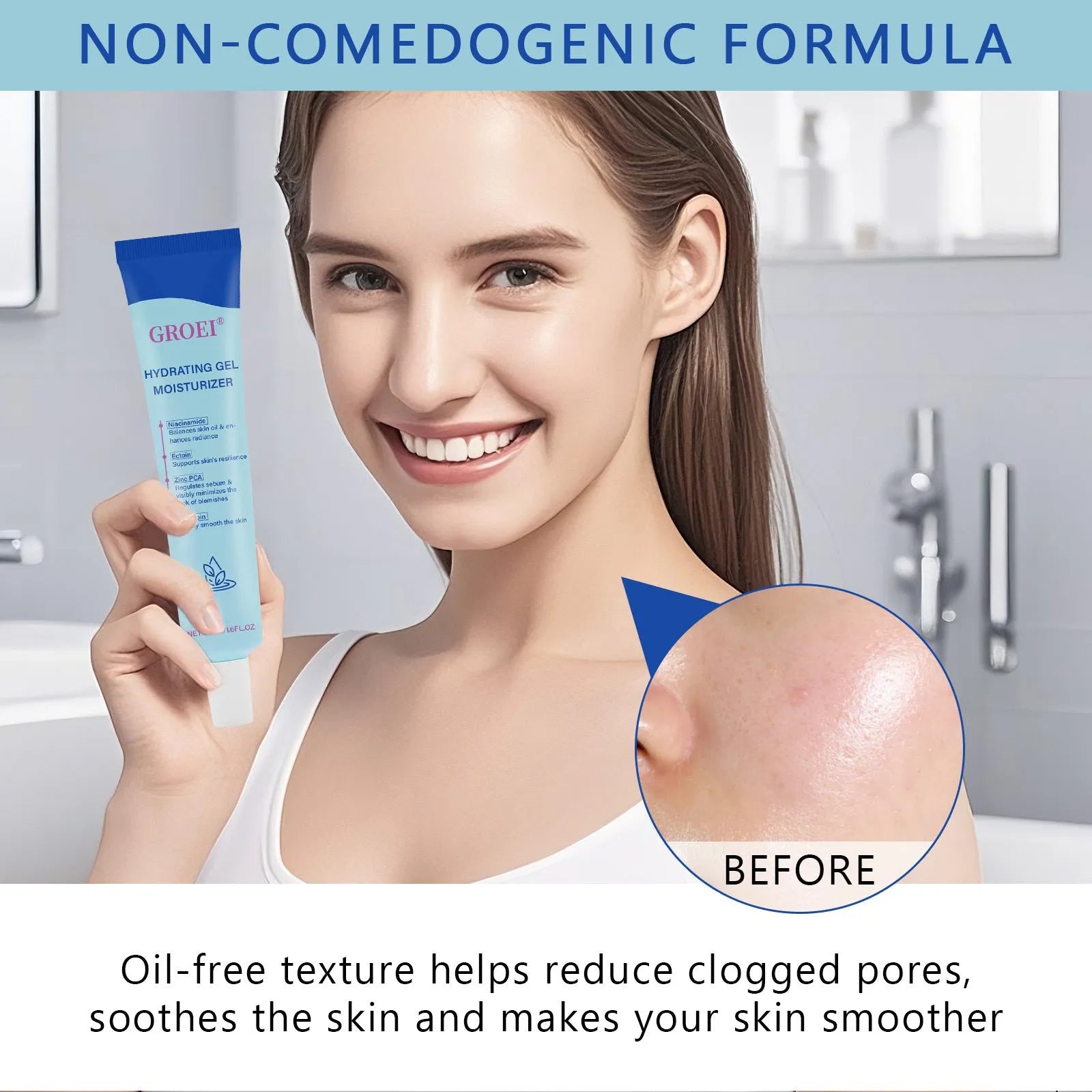 50ml tube of hyaluronic acid moisturising facial gel with clear gel texture