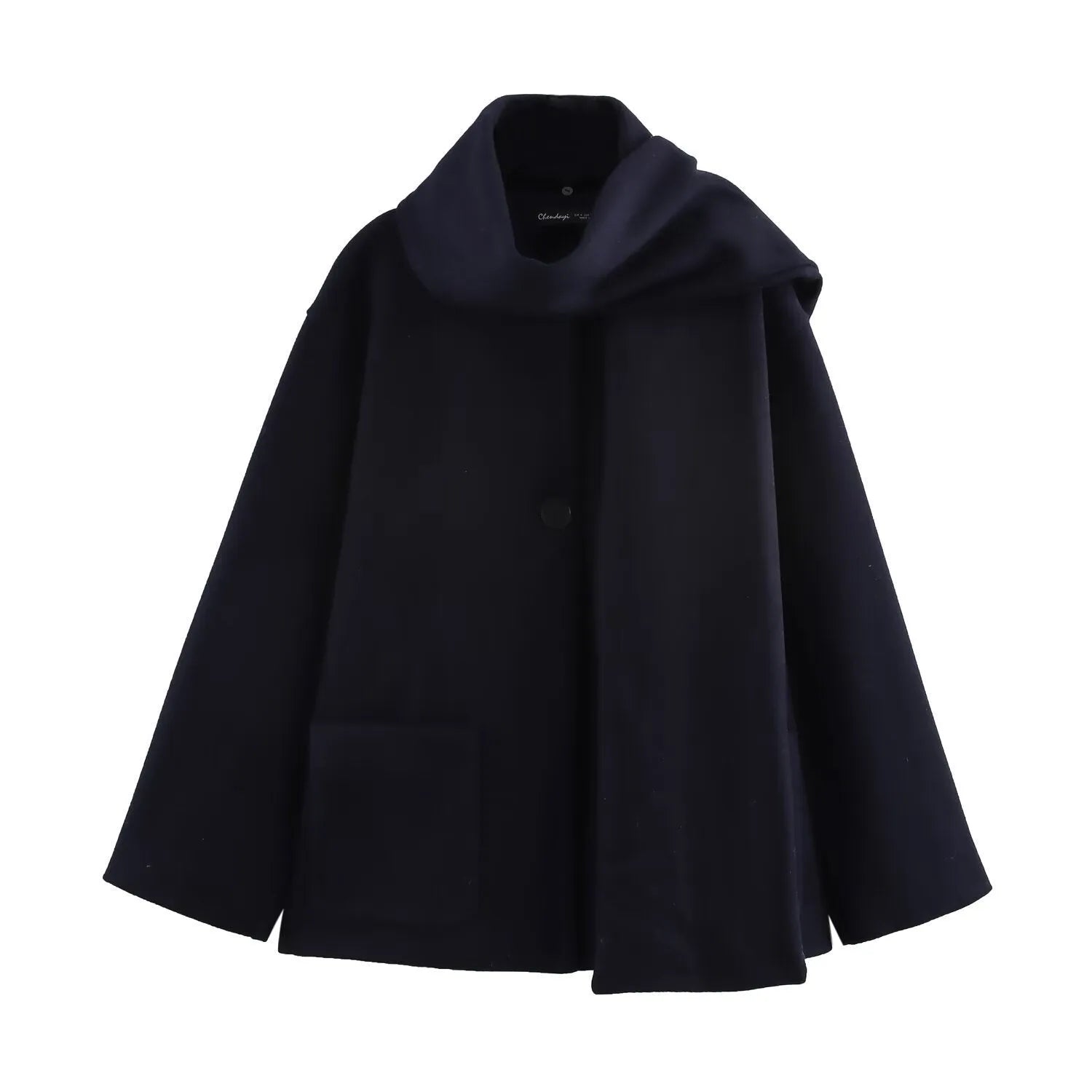 Women's lengthened 100cm polyester scarf overcoat with artificial fur collar in street fashion style