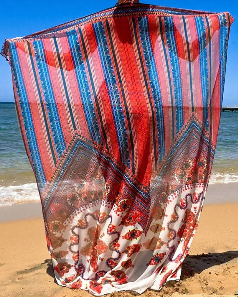 Women's three-piece swimsuit set with cutout blouse and high-waist briefs in polyester fabric