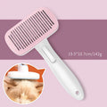 Automatic pet hair removal comb for dogs and cats in blue, grey, green or pink.
