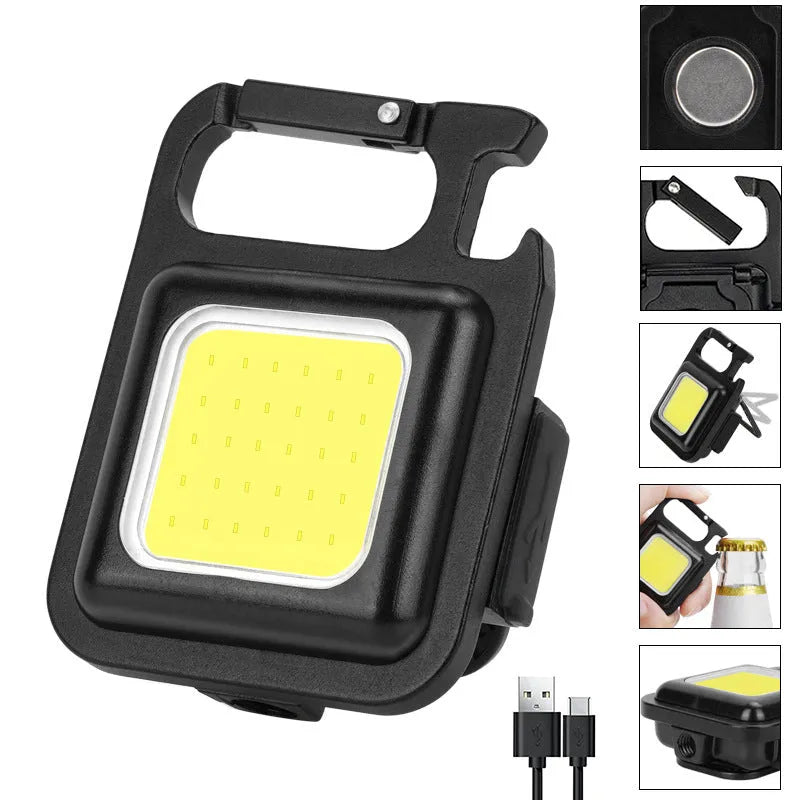 Black aluminium alloy USB rechargeable keychain flashlight with magnetic base and foldable handle