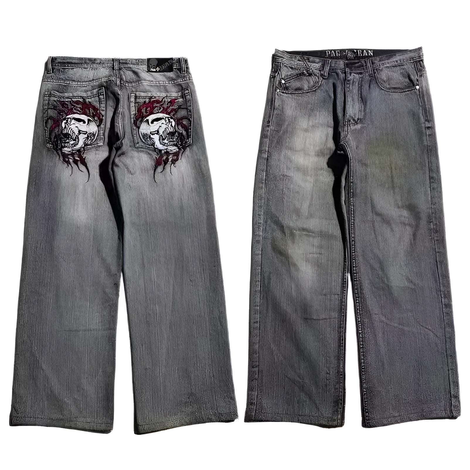 Men's grey washed-out jeans with wide-leg workwear design and straight-cut silhouette