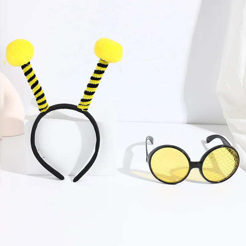Yellow and black bee costume headband and glasses set for fancy dress parties