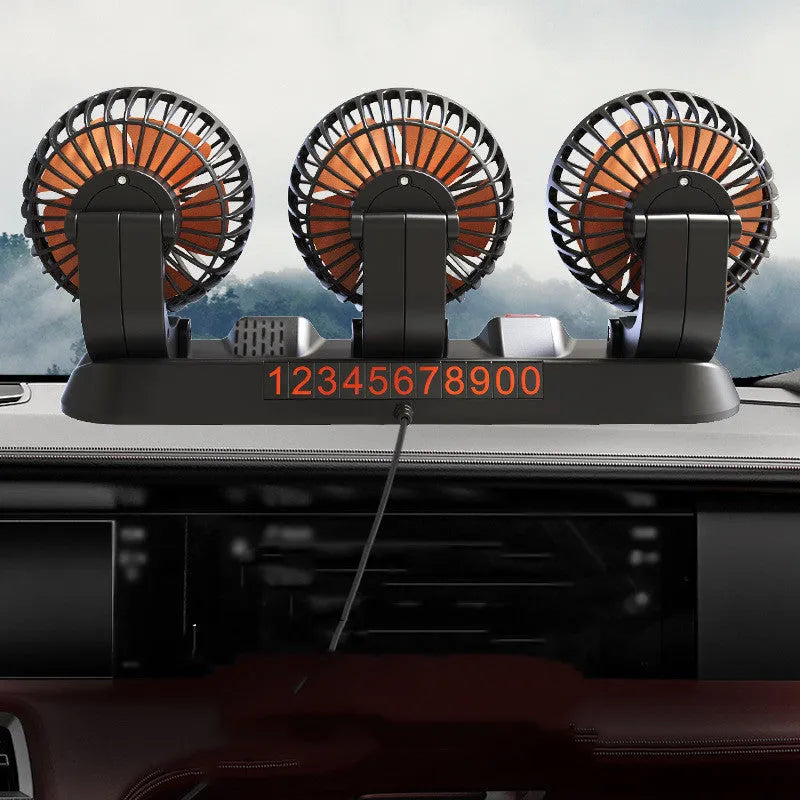 Triple head 12V/24V automotive electric cooling fan with adjustable airflow direction